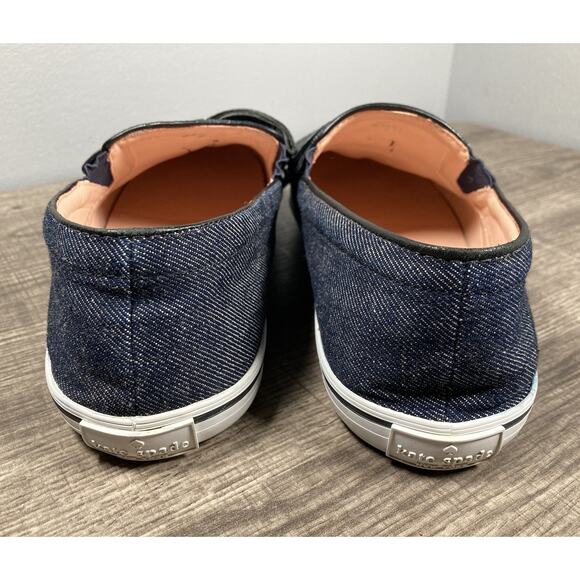 Kate Spade New York Delise Too Denim Shoes With Black Bow Slip On Flats Size 8 - Picture 4 of 9